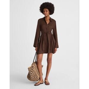 NWT Madewell Tie-Front Shirtdress Brown Size 14 Retail $148